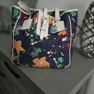 Gently Used Dooney & Bourke Denim And Leather Trim  Multicolor Splatter Tote